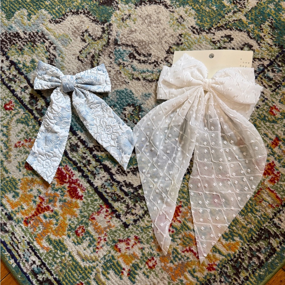 NEW White and Light Blue Floral Hair Bows